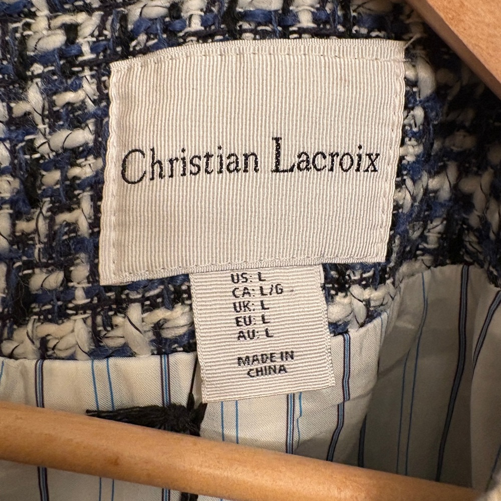 New CHRISTIAN LACROIX Navy White Tweed Blazer Jacket size L - Picture 5 of 8